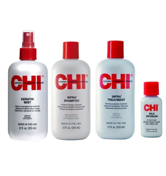 CHI Infra SET Shampoing 355 ml + Traitement 355 ml + Brume à la kératine 355 ml + Infusion de soie 355 ml