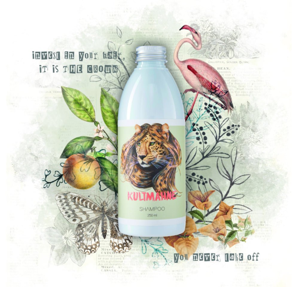 Kultmähne Shampoo im Pumpspender – Grafik mit  hochwertiger Haarpflege für Volumen und Glanz, erhältlich im Matuschka Shop