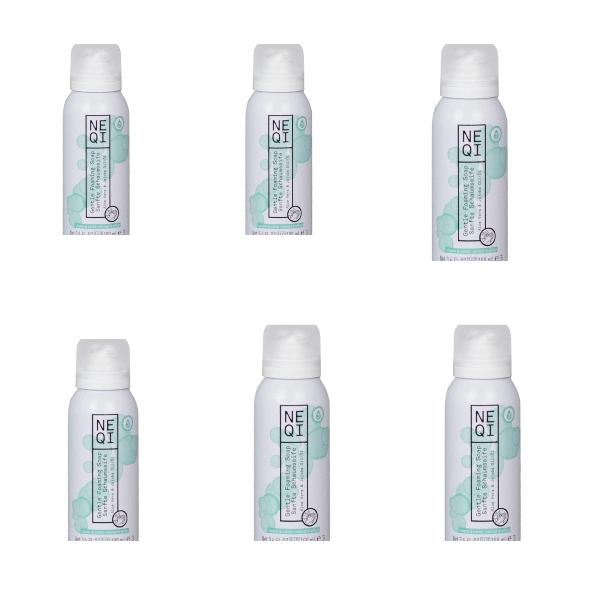 NEQI Sanfte Schaumseife Aloe Vera & Jojoba Öl 600 ml (6x100 ml)