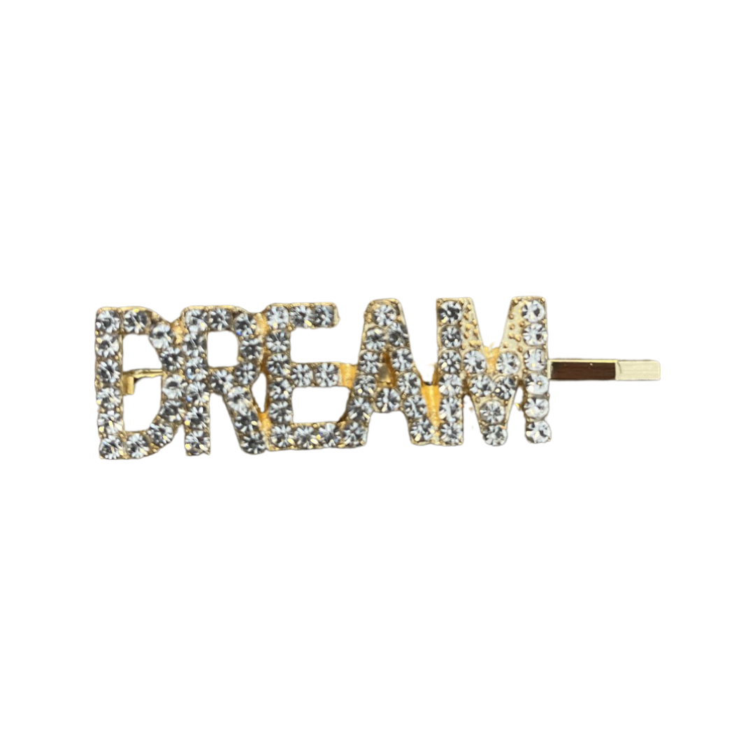 Pince à cheveux pailletée avec inscription « Dream » couleur or