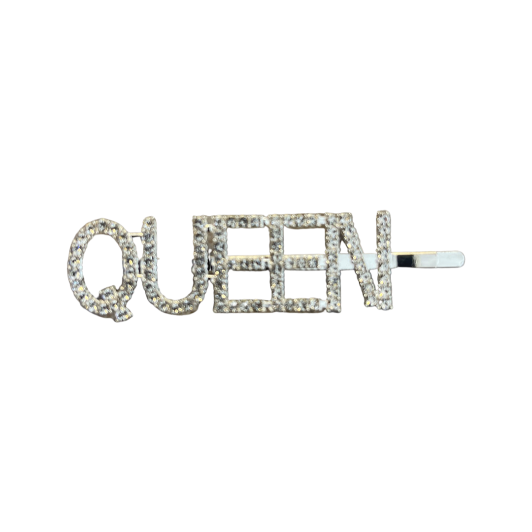 Pince à cheveux pailletée avec inscription QUEEN argentée