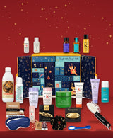 Matuschka Adventskalender Haarpflege geöffnet mit Produkten von Kérastase, Moroccanoil, Aveda, ghd und Hairdreams