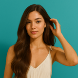 Modell mit langen, glänzenden Haaren, das für die Wirkung der Moroccanoil Haarpflege Essentials steht – Symbol für intensive Pflege, Geschmeidigkeit und gesundes Haar.