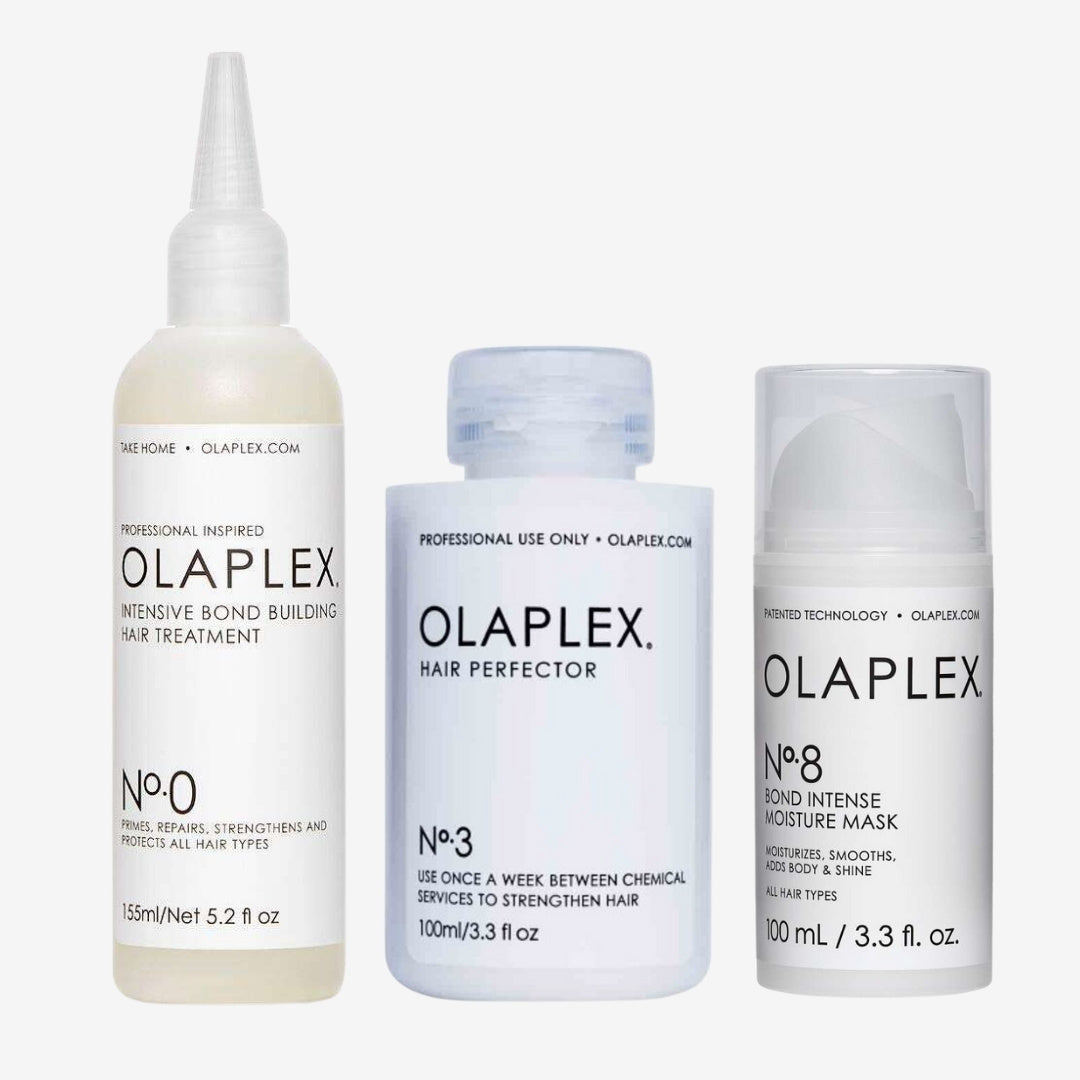 Olaplex Pflegeset mit No. 0, No. 3 und No. 8 – intensive Pflege zur Haarreparatur, sichtbar stärkere Haarstruktur