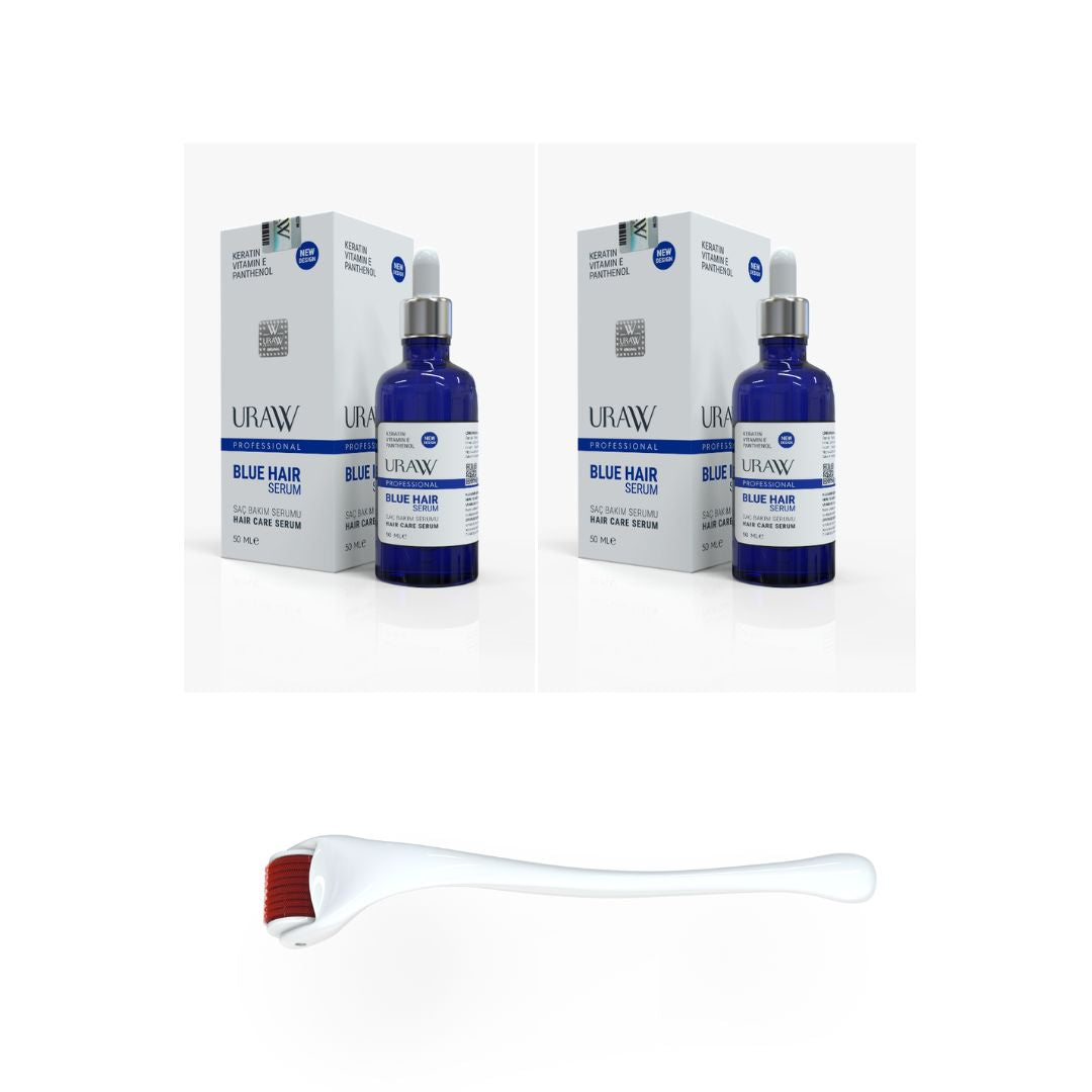 URAW Blue Hair Serum Set gegen Haarausfall – mit gratis Roller zur gezielten Anwendung für kräftigeres Haar
