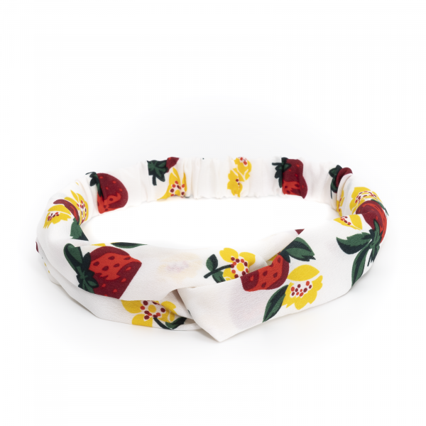 Haarband in strahlendem Weiß mit Blumen- und Erdbeer-Muster