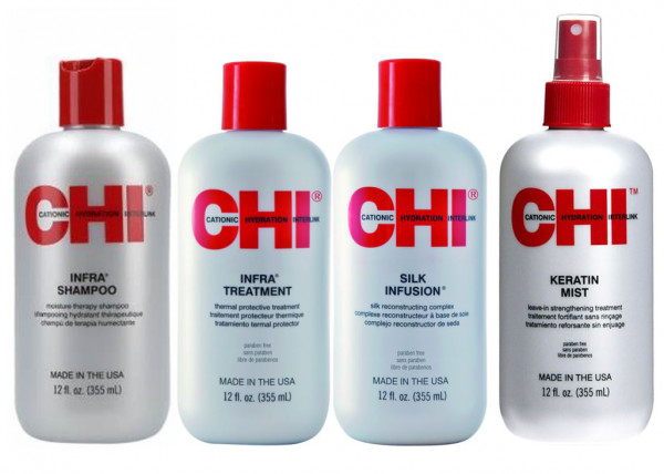 Chi SET Infra Keratin Mist 355 ml, Silk Infusion 355 ml, infra Shampoo 355 ml, Infra Treatment 355 m